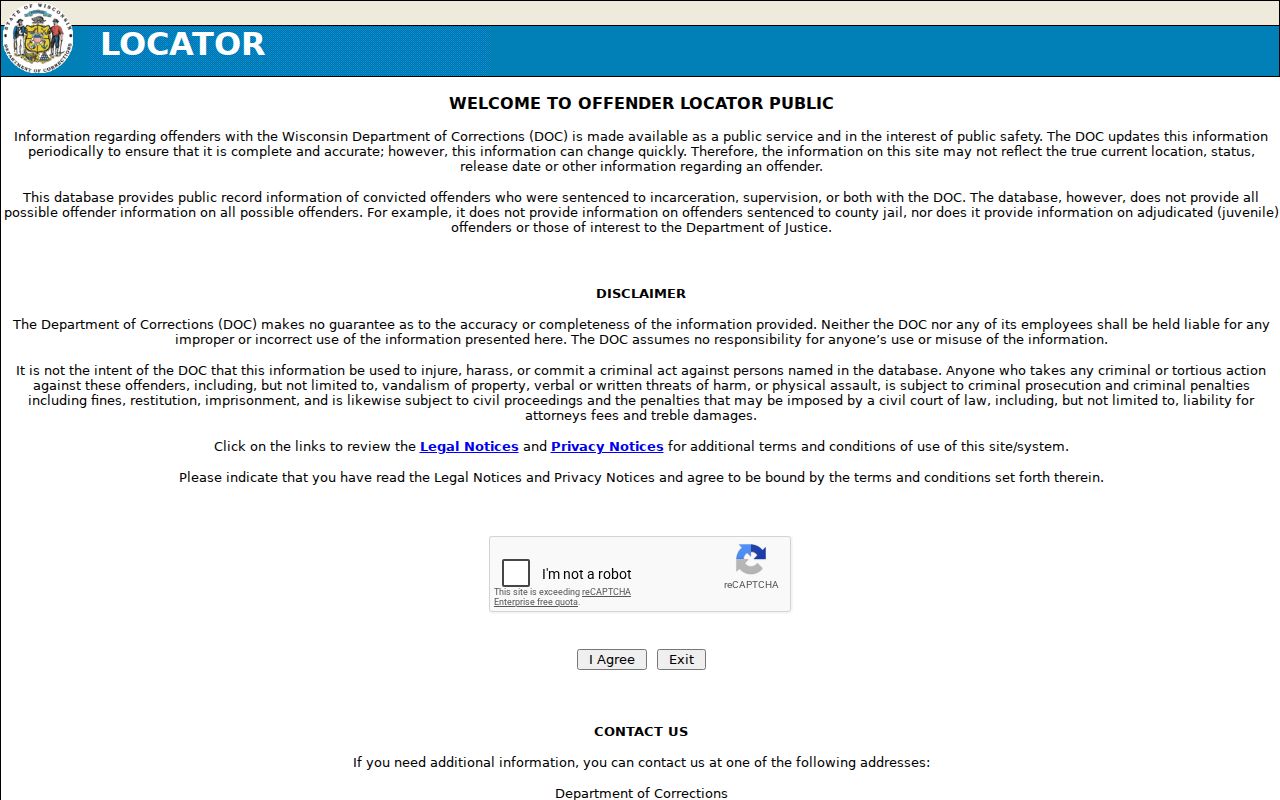 Rib Lake criminal history Wisconsin DOC person and client search
