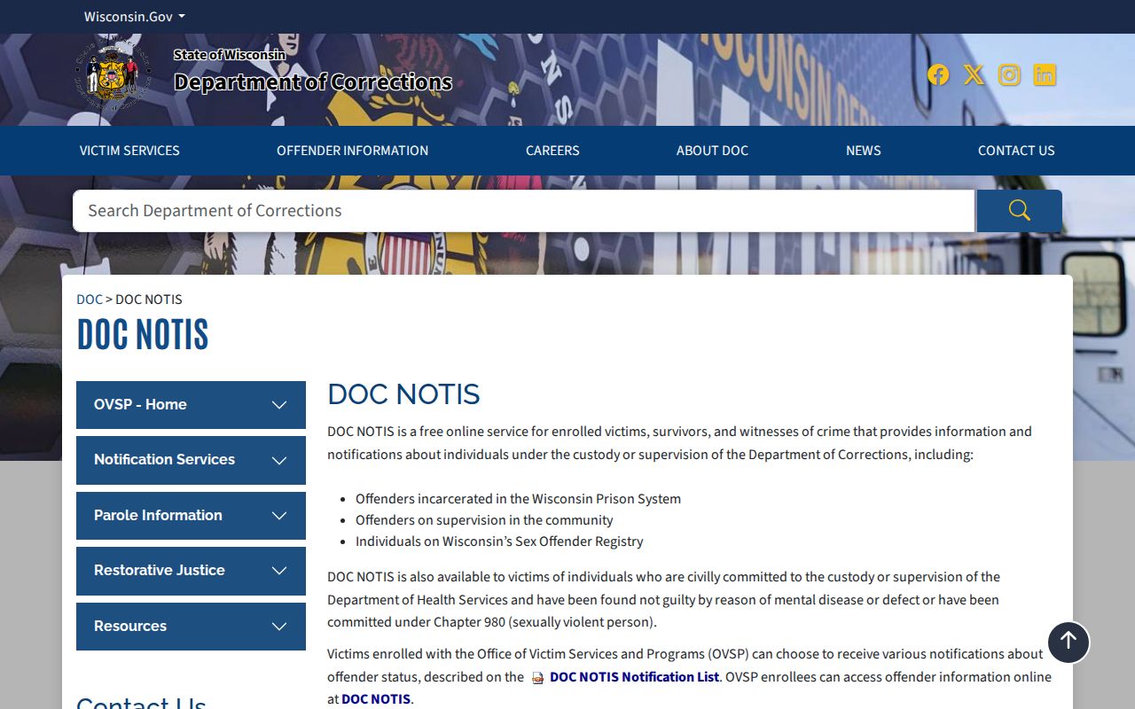 Rib Lake criminal history DOC victim notification service