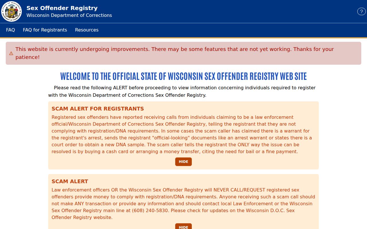 Taylor County sex offender check Wisconsin registry interface