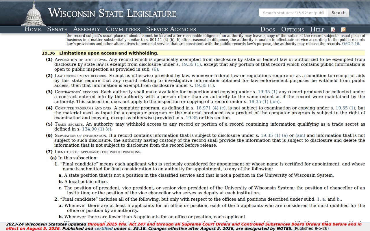 Stetsonville criminal history Wisconsin disclosure limitations